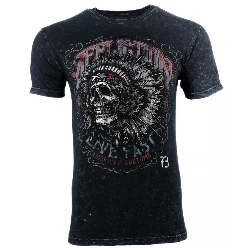 AFFLICTION Men's T-shirt AC IROQUOIS BLACK LAVA Bi